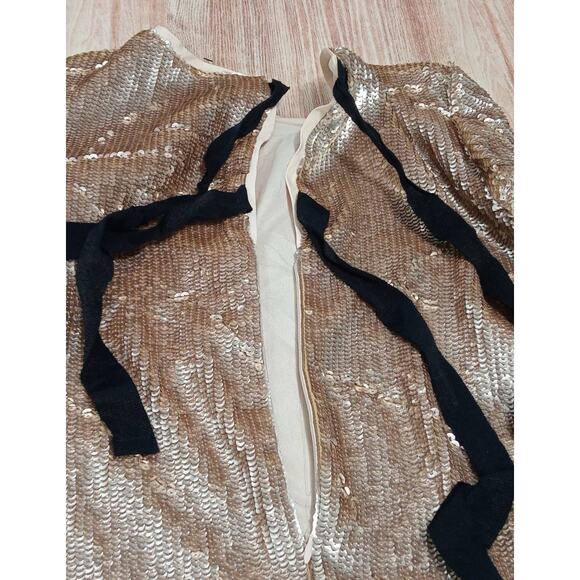 J. Crew Women’s Top Sequin Black Ribbon Zip Back Closure Gold MSRP $148 Size 8 - Picture 8 of 16